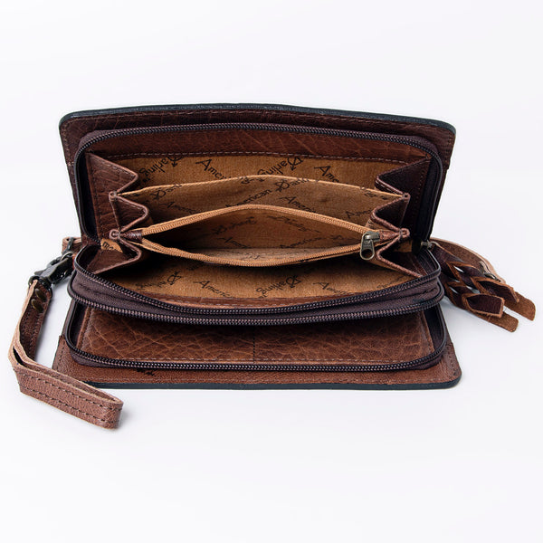 ADBG485 Western Hand Tooled Leather Floral Crossbody Organiser Bag