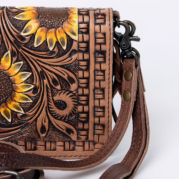 ADBG485 Western Hand Tooled Leather Floral Crossbody Organiser Bag