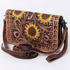 ADBG485 Western Hand Tooled Leather Floral Crossbody Organiser Bag
