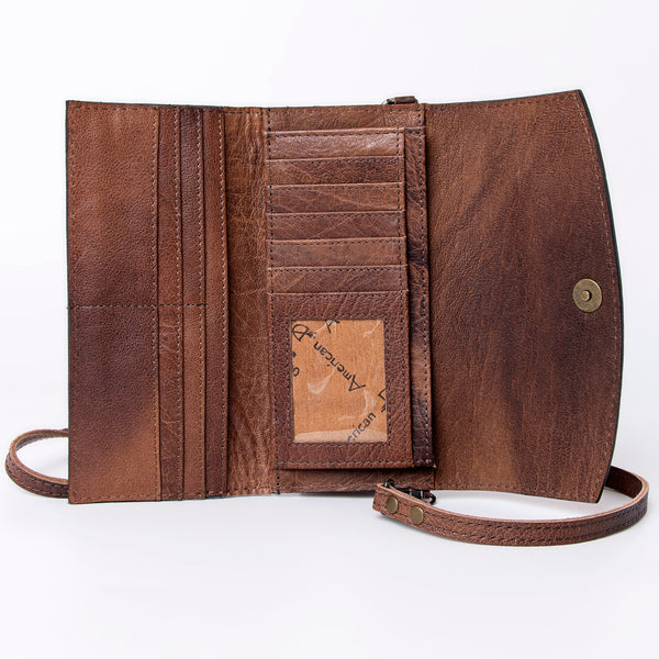 ADBG889 American Darling Hand Tooled Leather Wallet | Western Tooled Crossbody Wallet