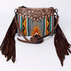 ADBG236 American Darling Hand-Tooled Floral Cross body Bag with Woven Saddle Blanket & Fringes