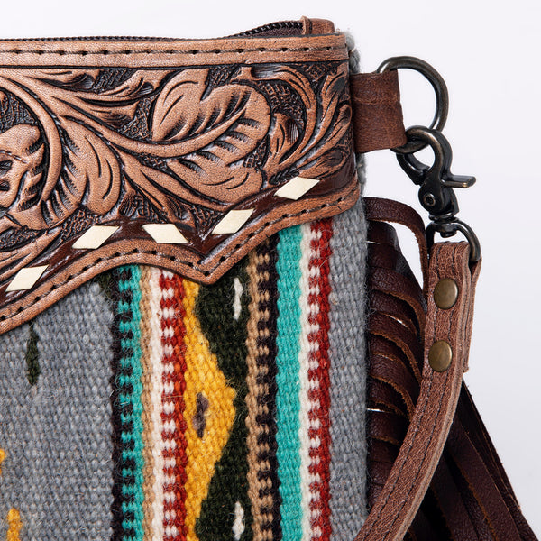 ADBG236 American Darling Hand-Tooled Floral Cross body Bag with Woven Saddle Blanket & Fringes