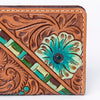 ADBG488 Artisan Genuine Leather Clutch with Tooled Floral Patterns and Braided Trim