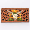 ADBG488 Artisan Genuine Leather Clutch with Tooled Floral Patterns and Braided Trim