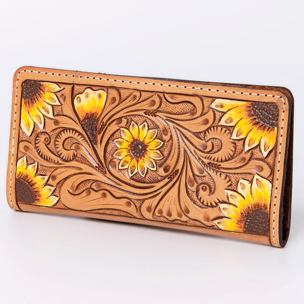 ADBG488 Artisan Genuine Leather Clutch with Tooled Floral Patterns and Braided Trim