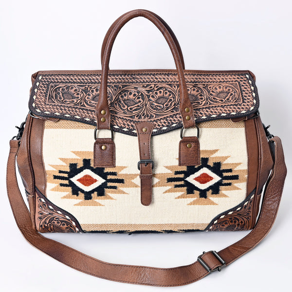 ADBG516 American Darling Hand Tooled Floral & Hand Woven Saddle Blanket Western Duffel Bag