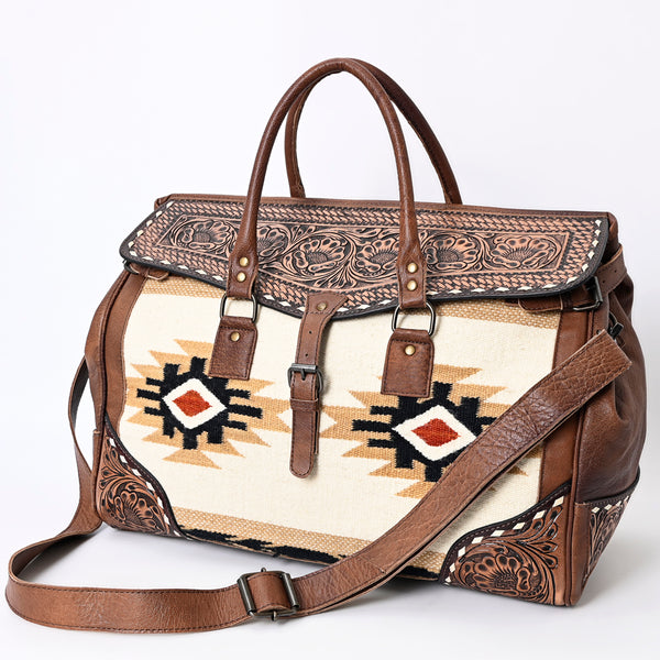 ADBG516 American Darling Hand Tooled Floral & Hand Woven Saddle Blanket Western Duffel Bag