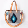 ADBG575 American Darling Hand Woven Saddle Blanket Western Leather Tote Bag with Tassels & Leather Strap