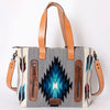 ADBG575 American Darling Hand Woven Saddle Blanket Western Leather Tote Bag with Tassels & Leather Strap