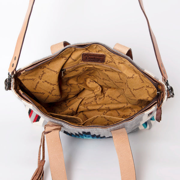 ADBG575 American Darling Hand Woven Saddle Blanket Western Leather Tote Bag with Tassels & Leather Strap