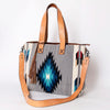 ADBG575 American Darling Hand Woven Saddle Blanket Western Leather Tote Bag with Tassels & Leather Strap