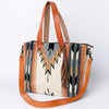 ADBG575 American Darling Hand Woven Saddle Blanket Western Leather Tote Bag with Tassels & Leather Strap