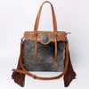 ADBG937 American Darling Western Leather Tote Bag with Hair-On Cowhide and Hand Tooled Floral