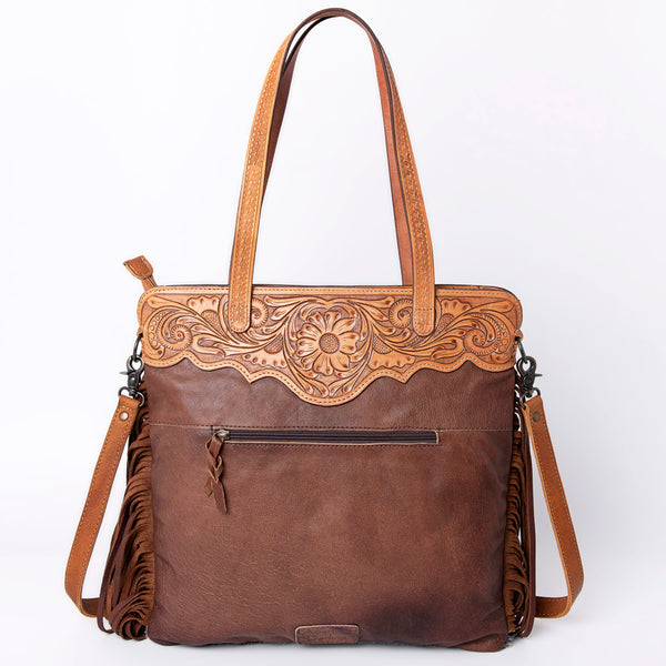 ADBG937 American Darling Western Leather Tote Bag with Hair-On Cowhide and Hand Tooled Floral