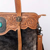 ADBG937 American Darling Western Leather Tote Bag with Hair-On Cowhide and Hand Tooled Floral
