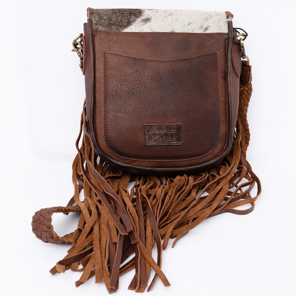 ADBGD129 American Darling Hair-On Cowhide Cross body Bag with Hand-Braided Detail & Fringes