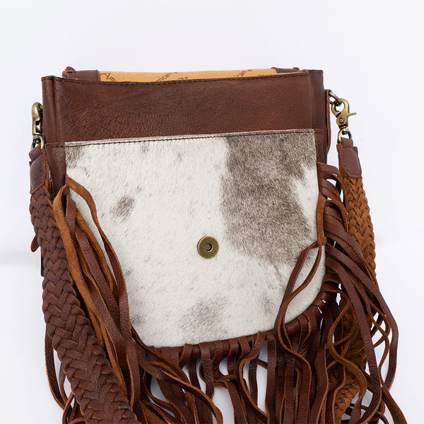ADBGD129 American Darling Hair-On Cowhide Cross body Bag with Hand-Braided Detail & Fringes