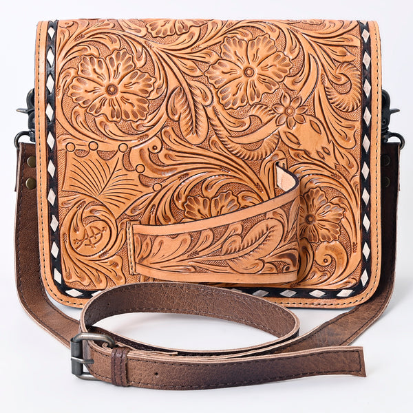 ADBG1083 American Darling Hand-Tooled Leather Small Crossbody Bag with Floral Carving