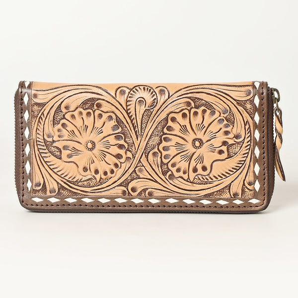 ADBGZ731 Hand Tooled Genuine Leather Floral Zip Organiser - Western Cowgirl Style