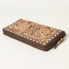 ADBGZ731 Hand Tooled Genuine Leather Floral Zip Organiser - Western Cowgirl Style