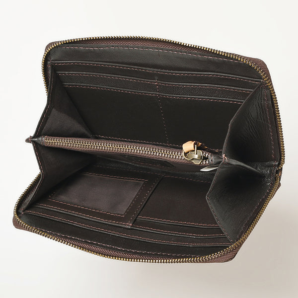 ADBGZ731 Hand Tooled Genuine Leather Floral Zip Organiser - Western Cowgirl Style