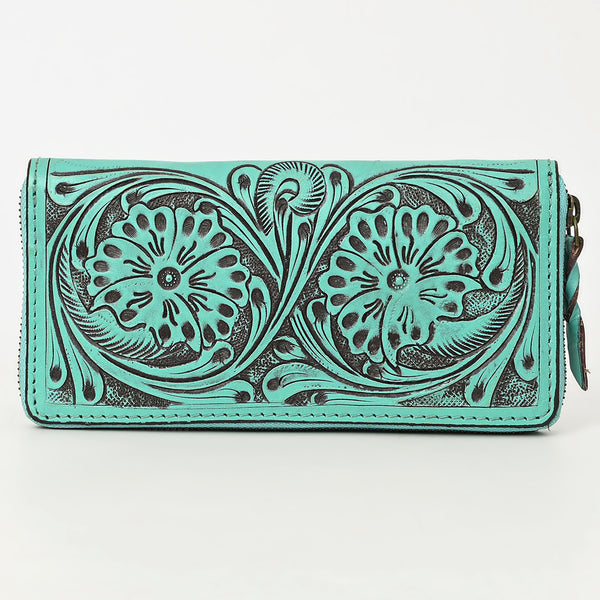 ADBGZ731 Hand Tooled Genuine Leather Floral Zip Organiser - Western Cowgirl Style