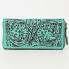 ADBGZ731 Hand Tooled Genuine Leather Floral Zip Organiser - Western Cowgirl Style