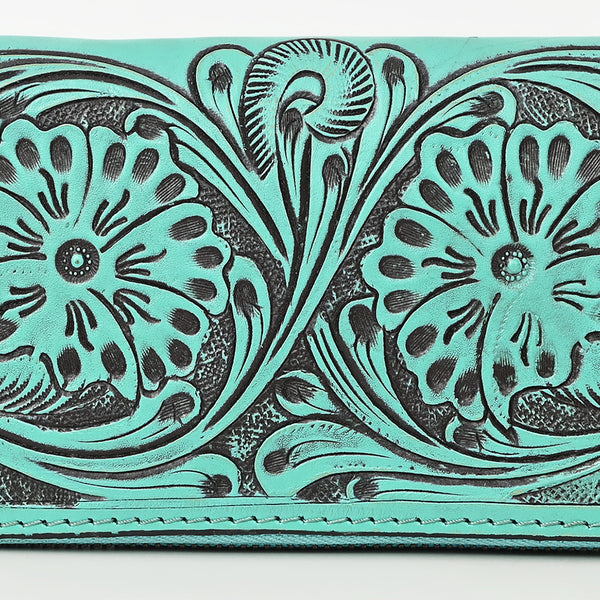 ADBGZ731 Hand Tooled Genuine Leather Floral Zip Organiser - Western Cowgirl Style