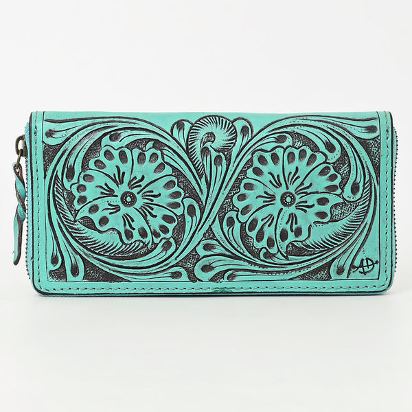 ADBGZ731 Hand Tooled Genuine Leather Floral Zip Organiser - Western Cowgirl Style