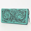 ADBGZ731 Hand Tooled Genuine Leather Floral Zip Organiser - Western Cowgirl Style