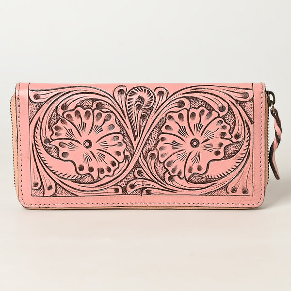ADBGZ731 Hand Tooled Genuine Leather Floral Zip Organiser - Western Cowgirl Style