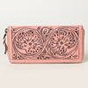 ADBGZ731 Hand Tooled Genuine Leather Floral Zip Organiser - Western Cowgirl Style