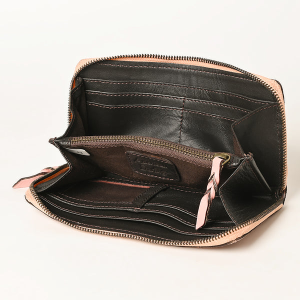 ADBGZ731 Hand Tooled Genuine Leather Floral Zip Organiser - Western Cowgirl Style