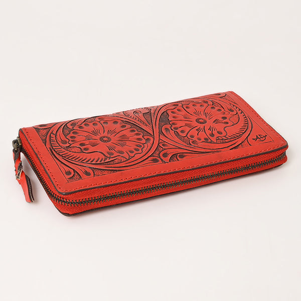 ADBGZ731 Hand Tooled Genuine Leather Floral Zip Organiser - Western Cowgirl Style