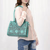ADBGZ732 Turquoise Hand Tooled Leather Tote Bag - Western Floral Cowgirl Purse