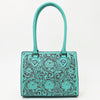 ADBGZ732 Turquoise Hand Tooled Leather Tote Bag - Western Floral Cowgirl Purse