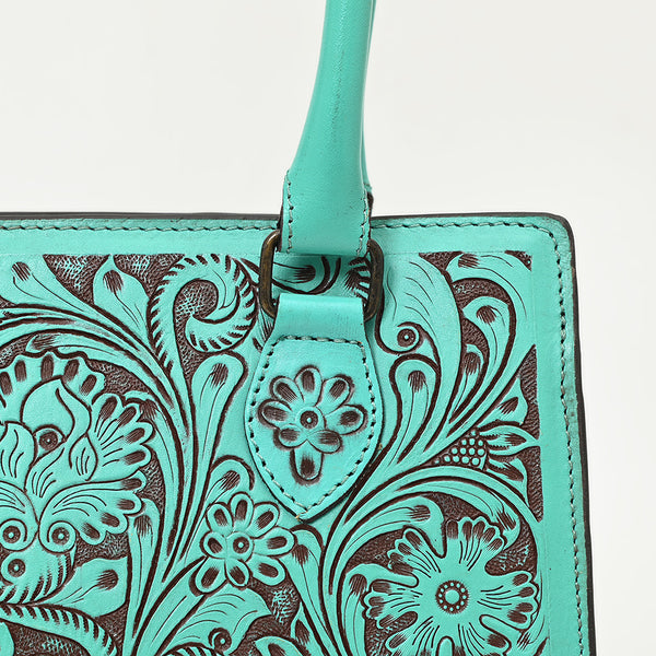 ADBGZ732 Turquoise Hand Tooled Leather Tote Bag - Western Floral Cowgirl Purse