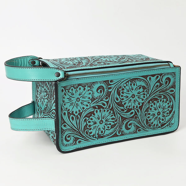 ADBGZ733 Natural Hand Tooled Leather Toiletry Bag - Western Floral Toiletry or Travel Case