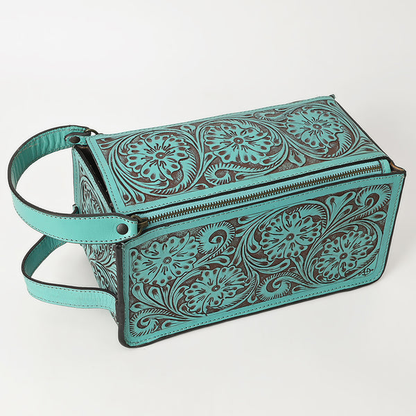 ADBGZ733 Natural Hand Tooled Leather Toiletry Bag - Western Floral Toiletry or Travel Case
