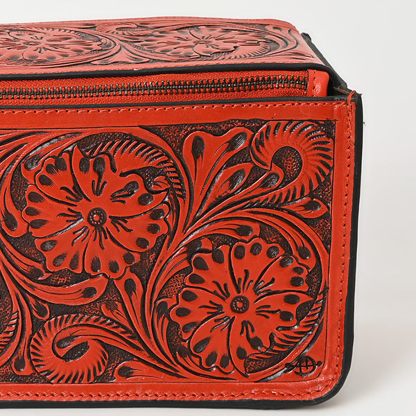 LC-ADBGZ733D Red Hand Tooled Leather Toiletry Bag - Western Floral Toiletry or Travel Case