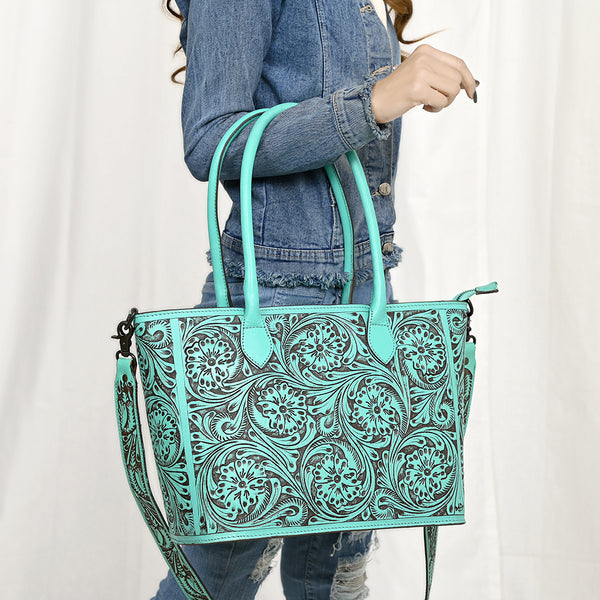 LC-ADBGZ734B Tote Hand Tooled Genuine Western Leather Women Bag