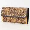 ADBGZ736 Hand Tooled Leather Tri-Fold Wallet - Natural Western Floral Cowgirl Style