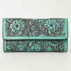ADBGZ736 Hand Tooled Leather Tri-Fold Wallet - Natural Western Floral Cowgirl Style