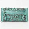 ADBGZ736 Hand Tooled Leather Tri-Fold Wallet - Natural Western Floral Cowgirl Style