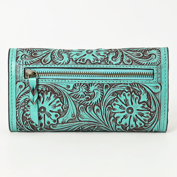 ADBGZ736 Hand Tooled Leather Tri-Fold Wallet - Natural Western Floral Cowgirl Style
