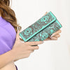ADBGZ736 Hand Tooled Leather Tri-Fold Wallet - Natural Western Floral Cowgirl Style