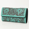 ADBGZ736 Hand Tooled Leather Tri-Fold Wallet - Natural Western Floral Cowgirl Style