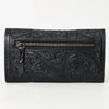 ADBGZ736D Black Hand Tooled Leather Tri-Fold Wallet - Western Cowgirl Floral Design