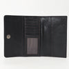 ADBGZ736D Black Hand Tooled Leather Tri-Fold Wallet - Western Cowgirl Floral Design