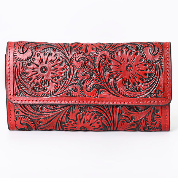 ADBGZ736 Hand Tooled Leather Tri-Fold Wallet - Natural Western Floral Cowgirl Style